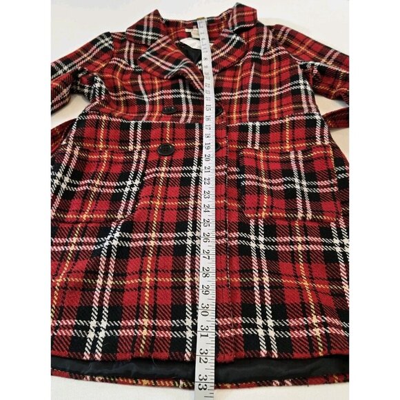 Forever 21 Wool Blend Plaid Button Up Pea Coat Large Red Black White Gold NWT - Picture 8 of 8